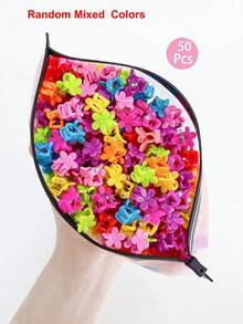 50Pcs Girls Colorful Flower Hair Claw Clips, Fashion Y2K Small Flower Hair Accessories Hair Clips Suitable For Daily Use - Multicolor - View 6