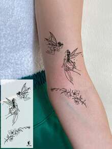 1pc Black Ins Style Aesthetic Fairy Floral Branch Pattern Temporary Tattoo Sticker, Waterproof Body Skin Tattoo For Arm, Shoulder, Neck, Chest, Leg, Party Gift, Holiday Gift, Concert - Black - View 1