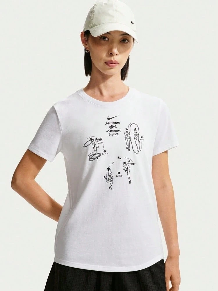 Nike Women's AS W NSW CLUB SS GFX TEE Short Sleeve Knit Collarless T-Shirt TIW1195-100 - Black and White - View 1