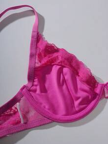 Women's Floral Wavy Edge Lace Underwire Bra With Adjustable Straps - Hot Pink - View 7