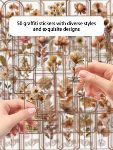 50pcs Floral Stickers Waterproof Transparent Stickers Suitable For Laptop, Water Bottle, Skateboard, Guitar, Luggage, Refrigerator, Phone, Phone Case, Scrapbook Decoration, Applicable For Room Decor, Home Decor, Back To School Supplies, Birthday Party Gifts, Holiday Gifts - 50pcs - View 5