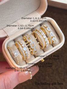 5pcs Fashion Luxury Cubic Zirconia Geometric Water Drop Copper Ring Set For Women Wedding Party - Yellow Gold - View 3
