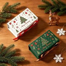 9/30/60pcs Merry Christmas Gift Boxes With Ribbon And Stickers, Xmas Tree Snowflake Printed Rectangle Present Box, Luxury Flip Top Candy Cookie Packaging Box For Holiday Chocolate Biscuit Wedding Favor - Multicolor - View 6