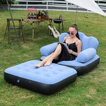 Foldable Portable Inflatable Sofa Double Bed, Slouchy Flocked Large Air Mattress, Suitable For Indoor Living Room, Outdoor Balcony, Backyard, Camping, Picnic And RV Use - Multicolor - View 12