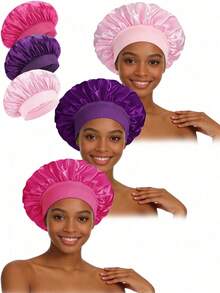 CONFLASS 3pcs Satin Wide Brim Sleep Cap/Hair Cover For Women, Assorted Colors, Suitable For Daily Use,Beach,Travel - Multicolor - View 23