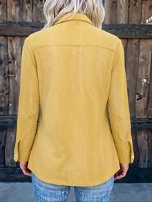 1 buah Jaket Lengan Panjang Kasual Berbahan Kain Tenun Warna Polos dengan Kancing Logam untuk Wanita, Cocok untuk Liburan, Perjalanan Sehari-hari, Pesta Teh, Musim Semi dan Gugur, Warna Kuning - Kuning - View 3