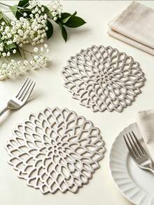 6-30pcs/Set Hollow PVC Small Water Drop Cup Mats, Tabletop Non-Slip Coasters For Holiday, Wedding, Daily Dining Decor - Silver - View 4
