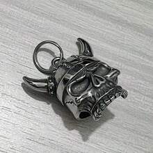 AD 1個汽車吊飾摩托車幸運鈴鐺 自行車鈴鐺配件 防護騎行天使鈴 驅邪鈴 復古龐克摩托車幸運騎行鈴 - 鈦鋼LD--骷髏武士頭盔 - 查看 3