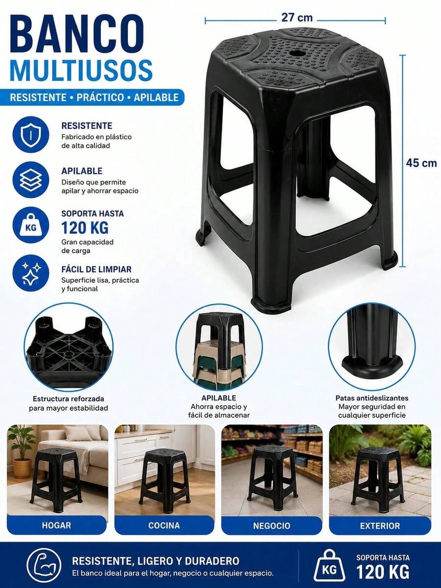 practico banco de plastico - Negro - Ver 1