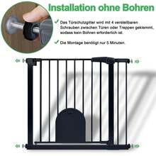 Treppenschutzgitter Türschutzgitter Ohne Bohren Treppengitter mit Katzentür Haustiertür, Selbstschließend, Einhändiges Öffnen Metall Gitter - Schwarz - Übersicht 5