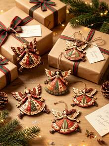 12pcs/4pcs Wooden Angel Decor With Wings - Christmas Tree Hanging Ornaments, DIY Gift Wrapping And Wreath Accessories; Handmade Vintage Bohemian Style Wooden Angels - Suitable For Home And Office Holiday Decoration - Multicolor - View 7