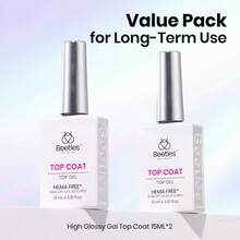 Beetles 2Pcs 15ML No Wipe Gel Top Coat, HEMA-Free & TPO-Free High Gloss Gel Nail Polish Top Coat, Long-Lasting Soak Off UV LED - 2Pcs 15ML Top Coat - 查看 2