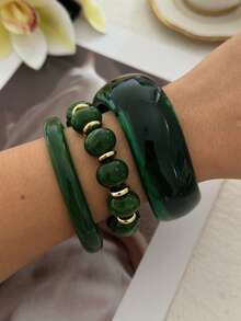 Vintage Acetate Resin Wide Bangle Bracelet For Women, European And American Solid Color Marble Pattern Wide Cuff, French Vintage Aesthetic Outfit Accessory - Multicolor - View 20