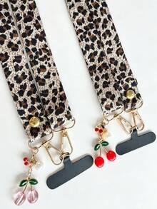 Langes Handy-Lanyard, verstellbarer Crossbody Handy-Gurt, Reise- und Wander-Handy-Lanyard, praktisches Handy-Tragen, mit Handy-Pad, Kirsch-Anhänger-Dekoration, breiter gewebter Gurt mit Leopardenmuster, kein Hals-Einschnüren, bequemes Schulter-Tragen - Verschiedenfarbig - Übersicht 4