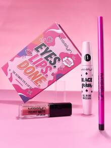 MISSLYN 4-Piece Eyes Lips Done Set, 3-Step Daily Exquisite Makeup Kit, Instant Volumizing & Lengthening Washable Mascara, Rich Black Cream Eyeliner, Silky Texture Lipstick, All-Day Wear, Suitable For Atmospheric Party Makeup,Back-To-School Gift - #01+#01+#56 - View 10