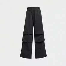 Adidas Celana kargo bermotif daun semanggi, celana panjang tenun lipit meruncing dengan tali serut untuk wanita. - Hitam - View 4
