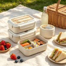 1 Peça Peça Caixa Bento, 3 Compartimentos, Recipiente de Almoço à Prova de Vazamento com Colher e Garfo, Caixa de Armazenamento de Alimentos Portátil e Leve, Adequada para Estudantes e Trabalhadores de Escritório, Especialmente para Preparação de Refeições de Perda de Peso, Piquenique Escolar, Viagem e Essenciais de Volta às Aulas - Multicolorido - Visão 3