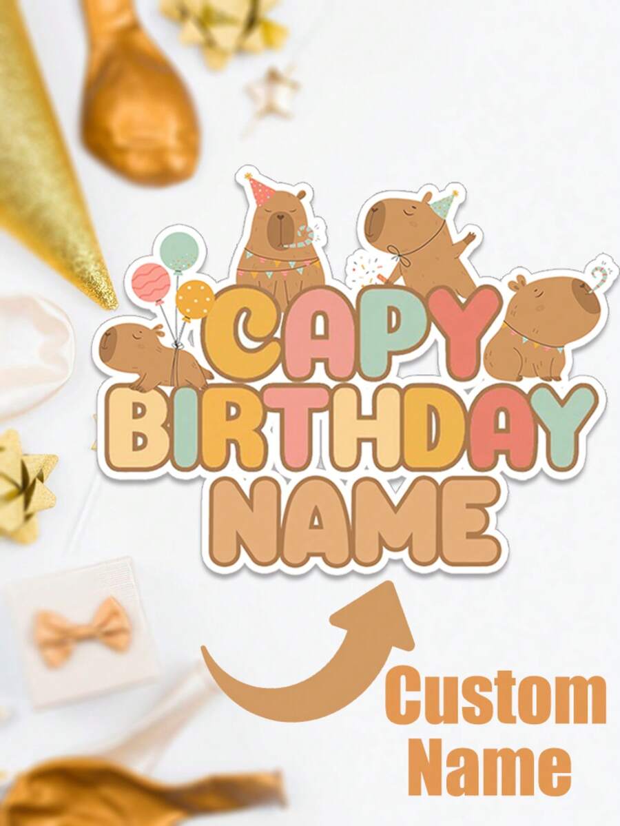 UNICCUT 24/48pcs Custom Name Funny Cute And Cuddly Capybara Happy Birthday Greetings Stickers Die Cut Stickers Labels Personalized Name Party Decor Supplies - Multicolor - View 1