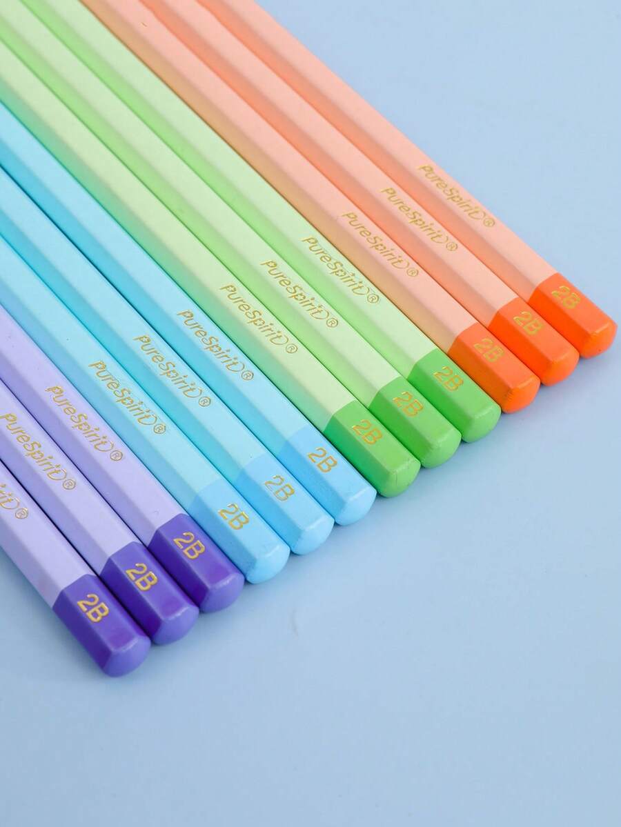 12pcs Macaron Color Wooden Pencil Set, Includes 2B Pencils, Hexagonal Wooden Pencils, Smooth Writing, Suitable For Students, Office Use, Also For Drawing, Sketching, Perfect For New School Semester - Default - View 1