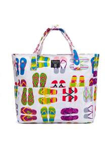Pomelo Best 35L Polyester Large Beach Bag Solid Black Tropical Wavy Floral Flip Flop Print 9 Compartments Waterproof Sandproof Travel Shoulder Handbag - Multicolor - View 14