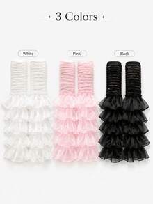 Ruffled Tulle Leg Warmers Sheer Tiered Mesh Sock Covers, Ruched Sheer Frilly Leg Sleeves, Multi Layer Flounce Fairy Lolita Leg Warmers, White See Through Ruffle Leg Cuffs For Girls Daily Outfit Cosplay Party - Multicolor - View 4