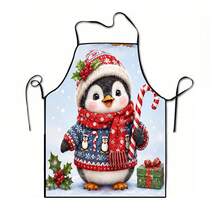 1 pieza Delantal de chef con estampado de animales de dibujos animados navideños, Papá Noel, campana navideña, copo de nieve navideño, reno navideño, árbol de Navidad, muñeco de nieve navideño, pingüino navideño, adecuado para decoración del hogar y uso en la cocina. Hecho de material 100% poliéster, diseñado con estilo sin mangas, perfecto para la cocina del hogar y cocina al aire libre. Este delantal estampado es unisex, lavable a máquina y reutilizable, un artículo esencial de cocina - Multicolor - Ver 12