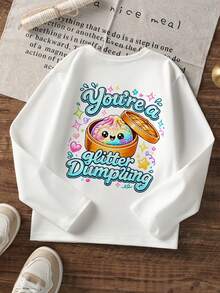 3pcs Girls Long Sleeve Crew Neck T-Shirt Set, Cute Glitter Dumpling Cartoon Print Top, Soft Casual Daily Autumn Tops For Little Girls - Multicolor - View 4