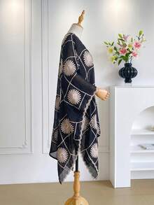 1件優雅花卉圖案刺繡開襟和服式圍裙女款，波希米亞風春夏海灘度假防曬罩衫，裝飾性刺繡開襟衫，適合日常穿著，完美禮物選擇 - 黑色 - 查看 2