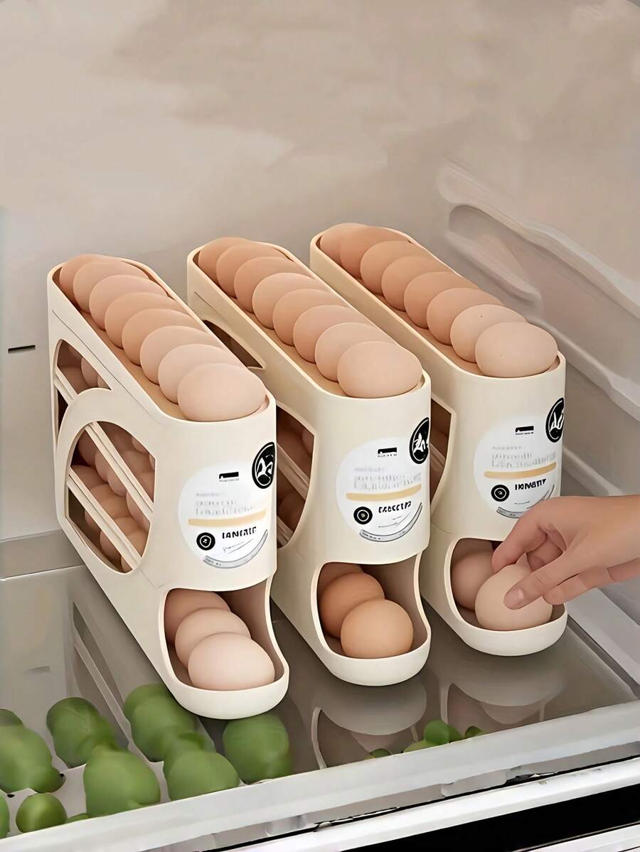 [Rolling Egg Rack]Rolling Egg Rack - Space-Saving Side Door Design, Durable Plastic Material, Smooth Glossy Finish, Convenient Handle | Modern Kitchen Accessory | Suitable For Kitchen And Refrigerator Storage - Multicolor - View 1