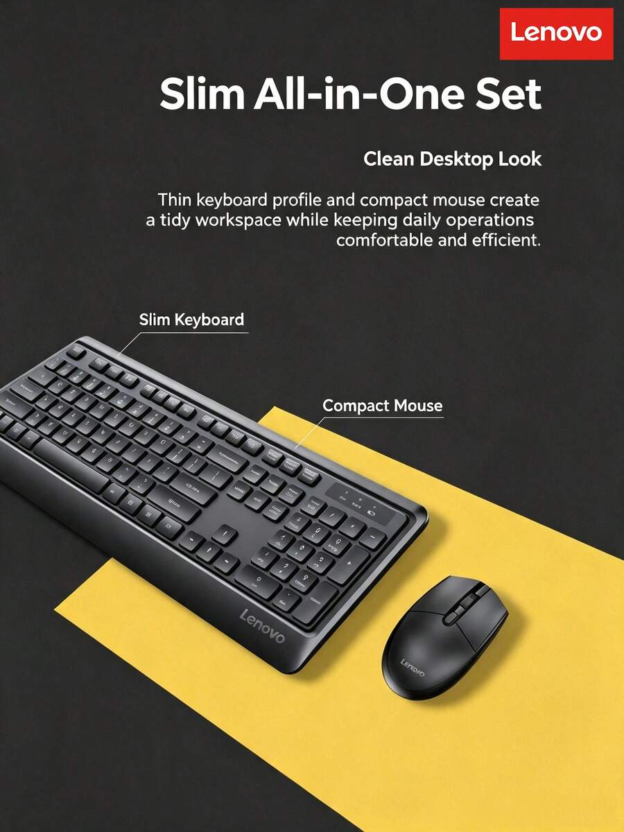Lenovo Wireless Keyboard And Mouse Combo 2.4G Plug And Play Driver-Free Waterproof Splash-Resistant Chocolate Large Key Spacing Keyboard 3-Level Adjustable DPI Ergonomic Office Mouse - View 1