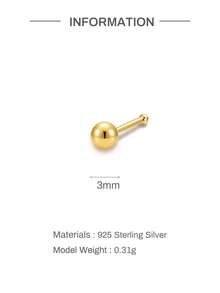 1件 2mm-4mm 925純銀直桿L型鼻釘環，男女通用穿刺飾品，低過敏唇釘式壓入式耳環 - 金色 - 查看 12