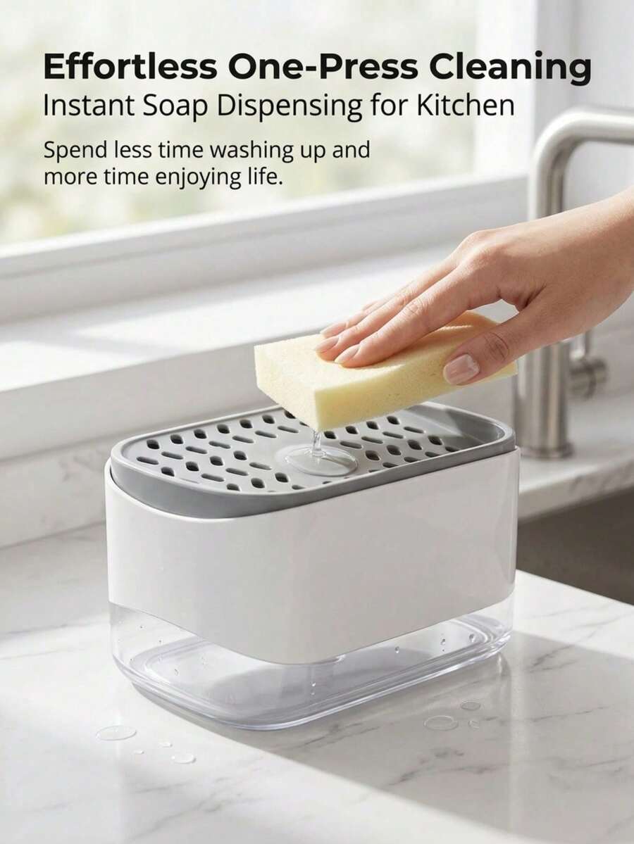 (incluye 1 Esponja Aleatoria) Dispensador De Jabón De Cocina Con Bomba Superior De 2 Pulgadas, Boquilla De Esponja Y Base Antideslizante, Para Lavar Platos En El Fregadero - Blanco - Ver 1