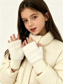 1 Pair Fingerless Gloves For Girls, Comfortable Gloves For Autumn And Winter - Soft And Warm, Versatile, Suitable For Winter Wear Or Daily Use - Multicolor - View 3
