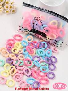 100Pcs Girls' Simple Colorful 0.8 Inch Diameter Finger-Sized Hair Ties, Cute Non-Damaging Hair Bands Ponytail Holders Hair Accessories Suitable For Daily Use - 彩色 - 查看 6