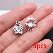 5/10pcs Minimalist Open Frame Geometric Rhinestone Dangle Charms Star Heart Floral Crystal Jewelry Findings For Earrings Bracelets Necklaces - Silver - View 10