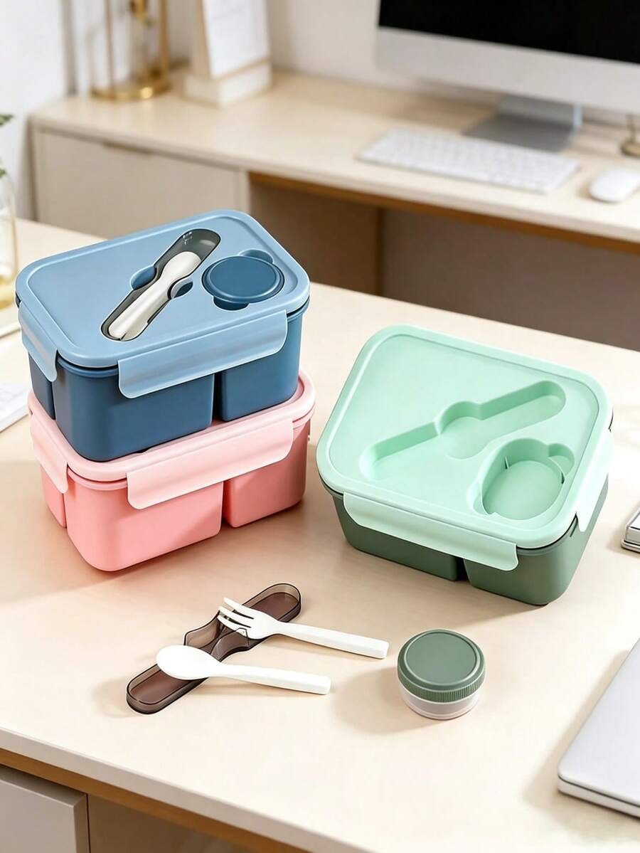 1pc Lunch Box, Food Storage Container, Microwave , Airtight, Insulated, Bento Box, Comes With Utensils, Suitable For Students And Office Workers - Multicolor - View 1