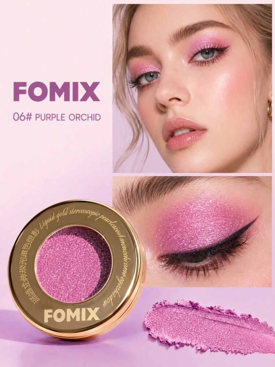 FOMIX 高顯色亮片純色眼影,珍珠閃耀,奢華金色圓形粉盒,透明蓋,持久閃亮眼妝,適合日常、派對與節日使用 - 紫色 - 紫羅蘭色 - 查看 1