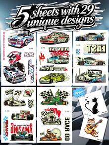 STARTTOOS 5pcs Glow-In-The-Dark Racing Car Tattoo Stickers, Cool Sports Car Tattoo Set For Birthday Party Decoration - Multicolor - View 12