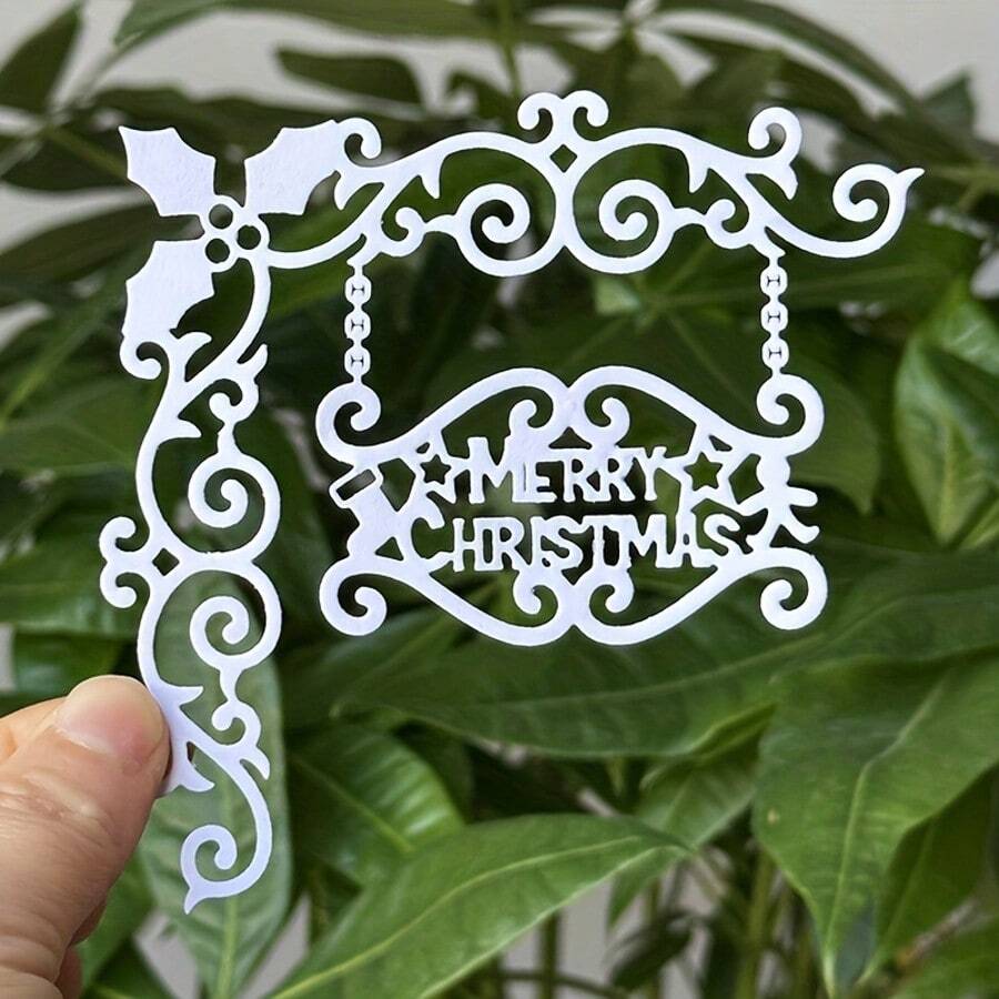 1件裝聖誕角落碳鋼剪貼簿金屬切割模板，DIY紙藝賀卡製作手工工具