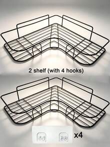 2 piezas Estante de esquina para baño, estante triangular para baño sin perforación, estante de almacenamiento para baño y cocina, herramientas prácticas de organización del hogar, decoración del hogar - Negro - Ver 13