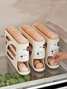 [Rolling Egg Rack]Rolling Egg Rack - Space-Saving Side Door Design, Durable Plastic Material, Smooth Glossy Finish, Convenient Handle | Modern Kitchen Accessory | Suitable For Kitchen And Refrigerator Storage - Multicolor - View 9