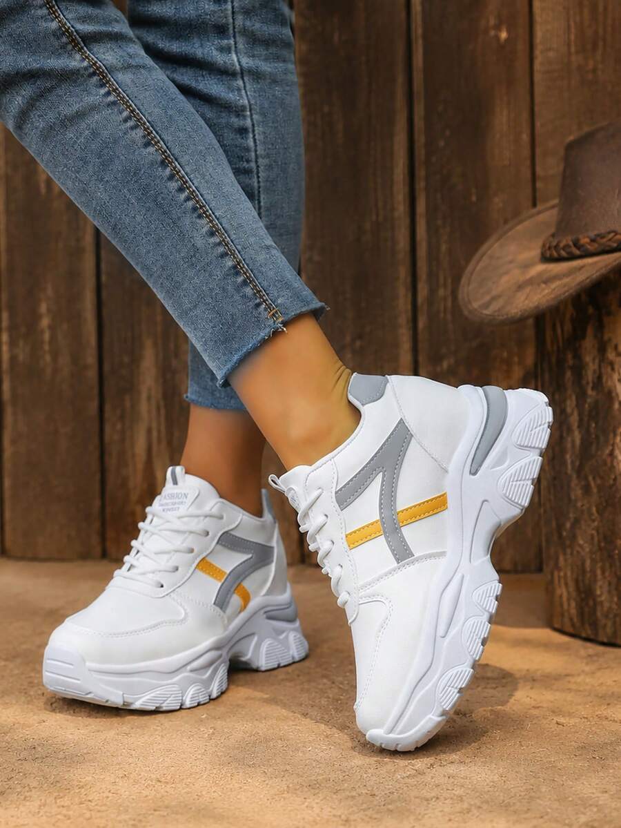 Women's Chunky Sneakers Fashionable Versatile Casual - Grey - View 1