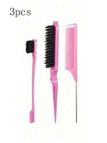 3pcs/5Pcs Hair Styling Tools Set, Hollow Out Detangling Brush, Rat Tail Comb, Edge Brush & Continuous Spray Bottle, Portable Hairdressing Kit For Salon Daily Hairstyle Making - A - View 8