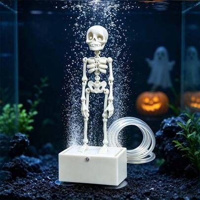 1Pc Glow Dancing Skeleton Aquarium Bubbler Ornament, Dynamic Aerating Fish Tank Decor, Spooky Halloween Themed Aquarium Landscape Decoration For Fish Tank Home Aquatic Scene
