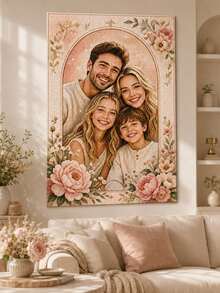 Personalisiertes Familienfoto Diamantmalerei, individuelles Porträt Wandkunst mit Blumenillustration Stil, Acrylbohr DIY Leinwand Set, Rundbohr und Quadratbohr Optionen für Wohnzimmer, Schlafzimmer, Familiengeschenk Dekoration - Verschiedenfarbig - Übersicht 3