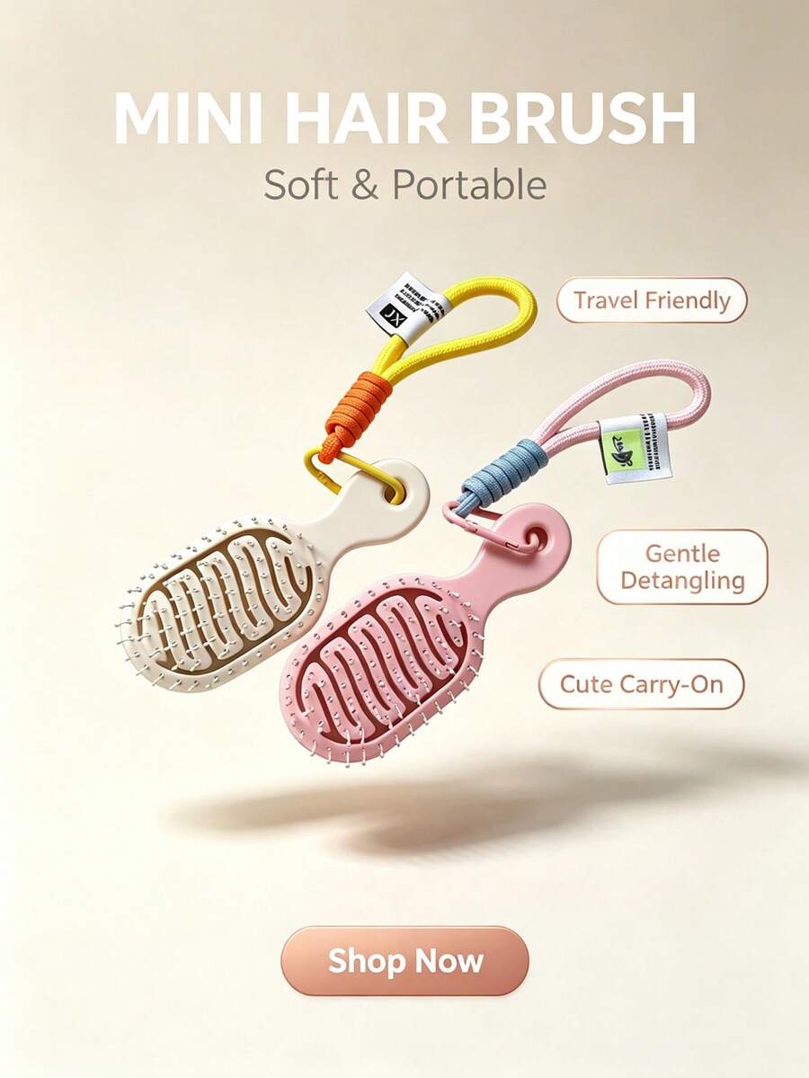 Mini Oval Hair Comb, Portable For Women, Suitable For Travel, Outdoor, Work, School, Lightweight Massage Comb With Lanyard, Multiple Colors Available