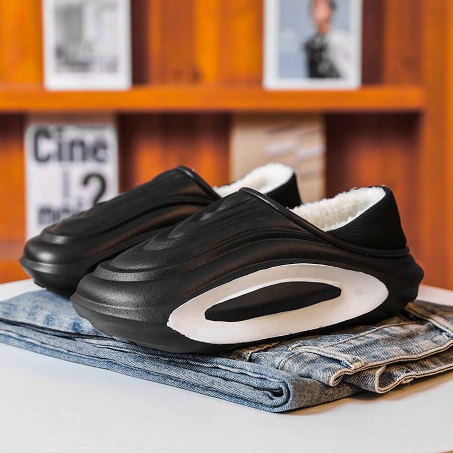 Men Women Comfortable Slippers | Soft And Comfortable, Indoor Outdoor Dual Use, Wearable In Spring Autumn Winter, Unisex, Solid Color Fleece Design - Black - View 1