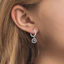 BRLINEY Sterling Silver Round Drop Earrings With Heart Charm And Blue Cubic Zirconia, Minimalist Jewelry Gift For Women Gift - Silver - View 2