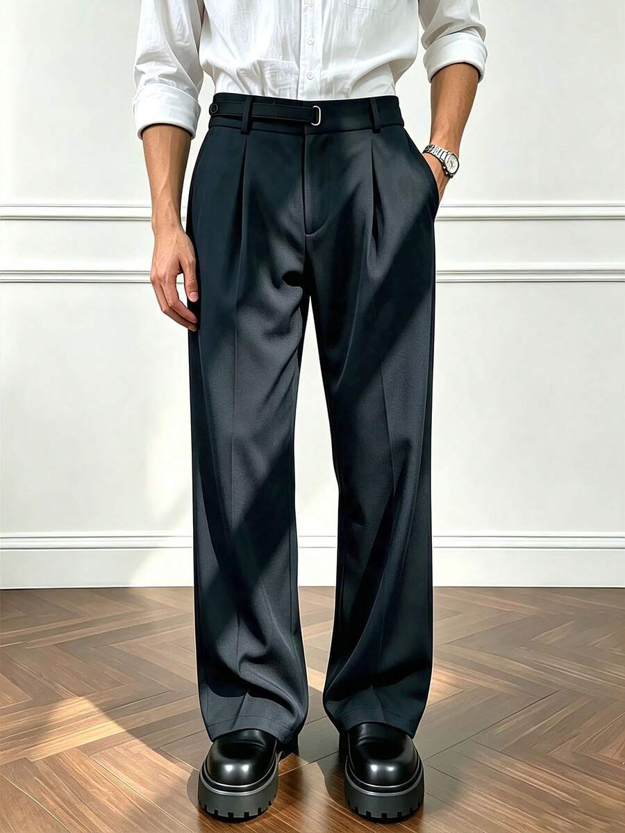 Men's Spring/Autumn Casual Fashion Long Pants, Outdoor Streetwear Minimalist Slim Fit Dress Pants - Dark Grey - View 1