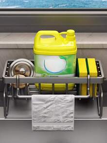 1pc Stainless Steel Kitchen Sink Caddy, Sponge Holder & Dish Soap Organizer With Towel Bar, Drip Tray, Drain Rack, Brush Holder For Countertop, Dishcloth, Scrubber, Soap, Bottle, Small Kitchen Sink Storage - Multiple Styles and Colors - View 7